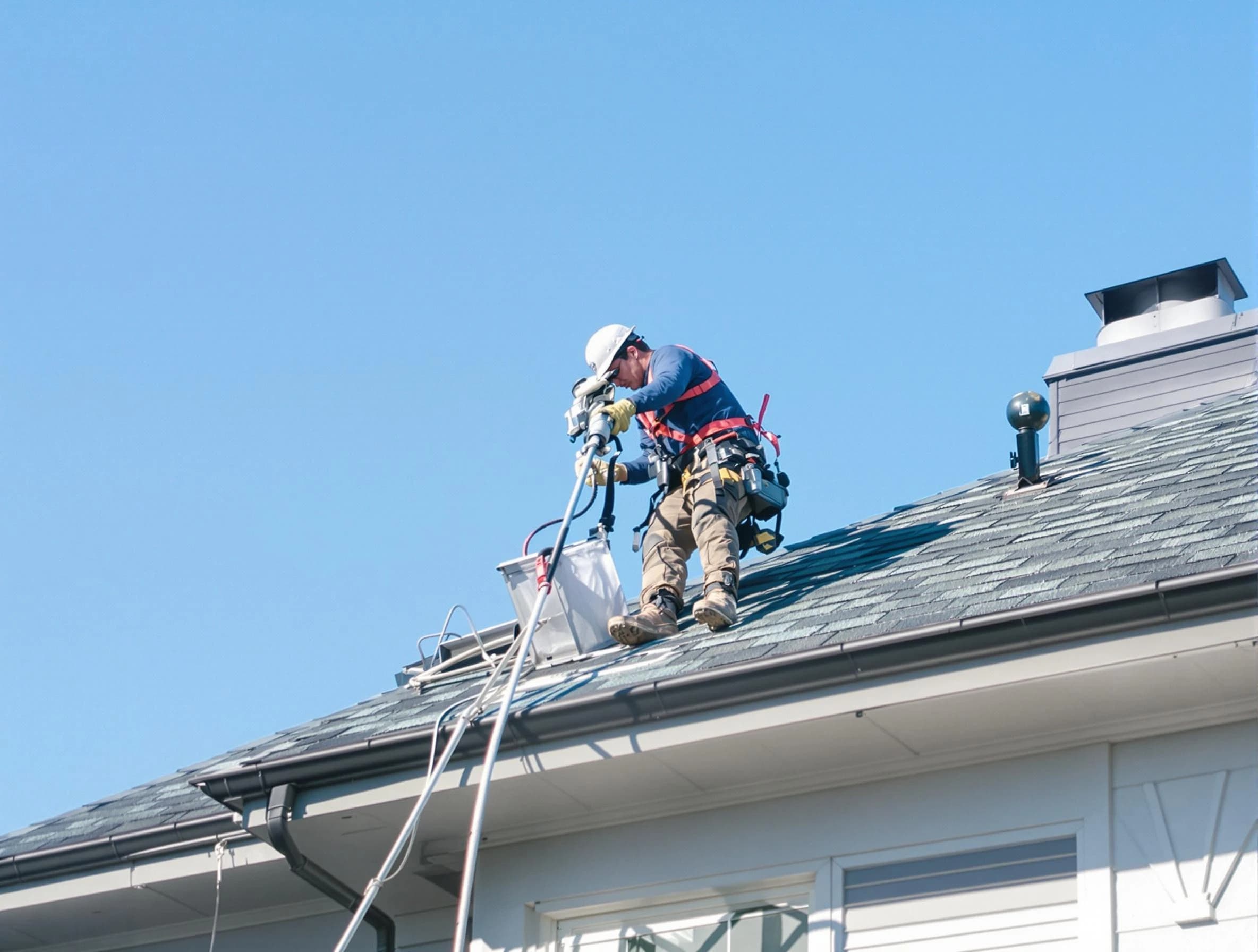 South Weber Dryer Vent Cleaning certified technician cleaning a roof-mounted dryer vent system in South Weber