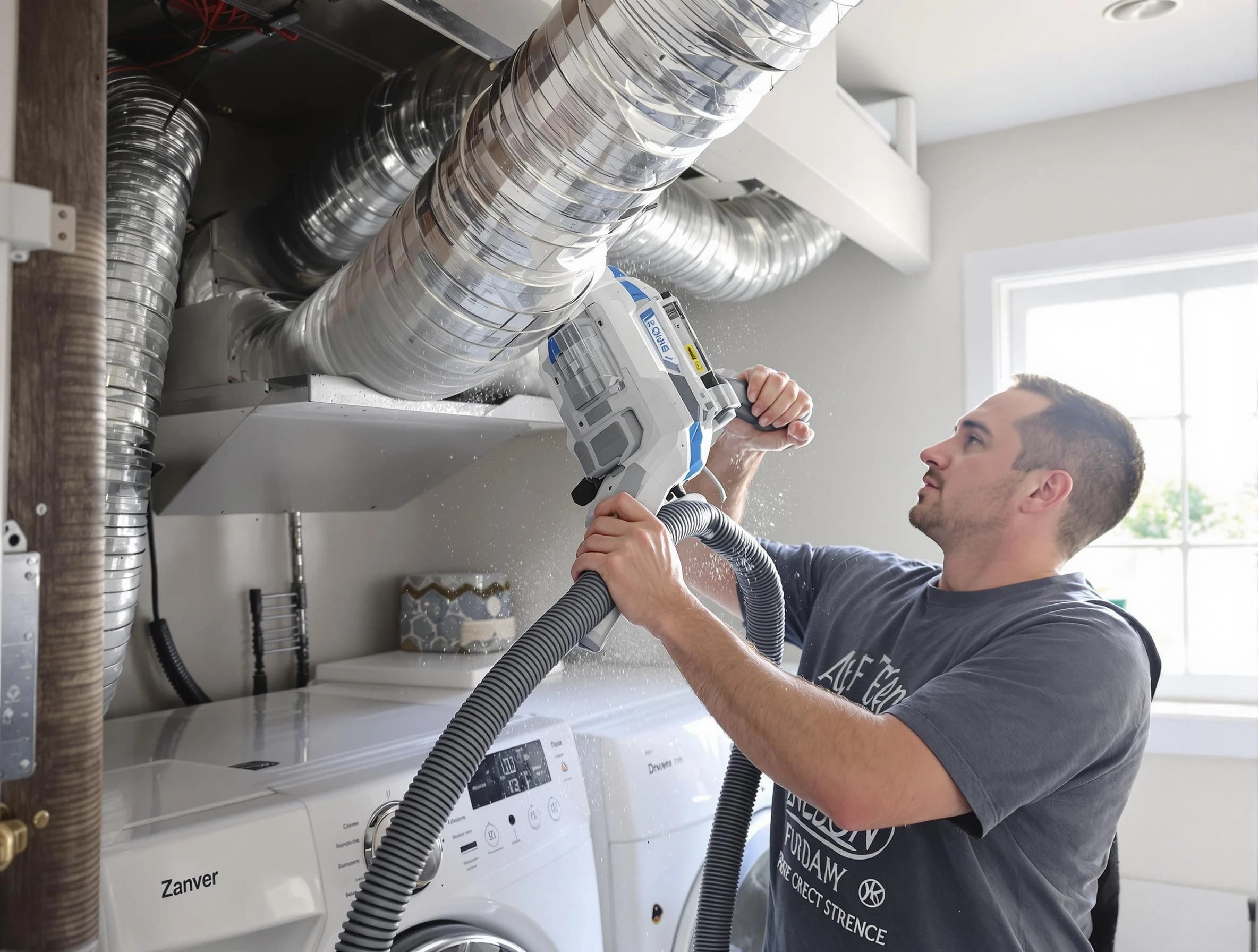 South Weber Dryer Vent Cleaning specialist cleaning deep within a dryer vent duct system in South Weber