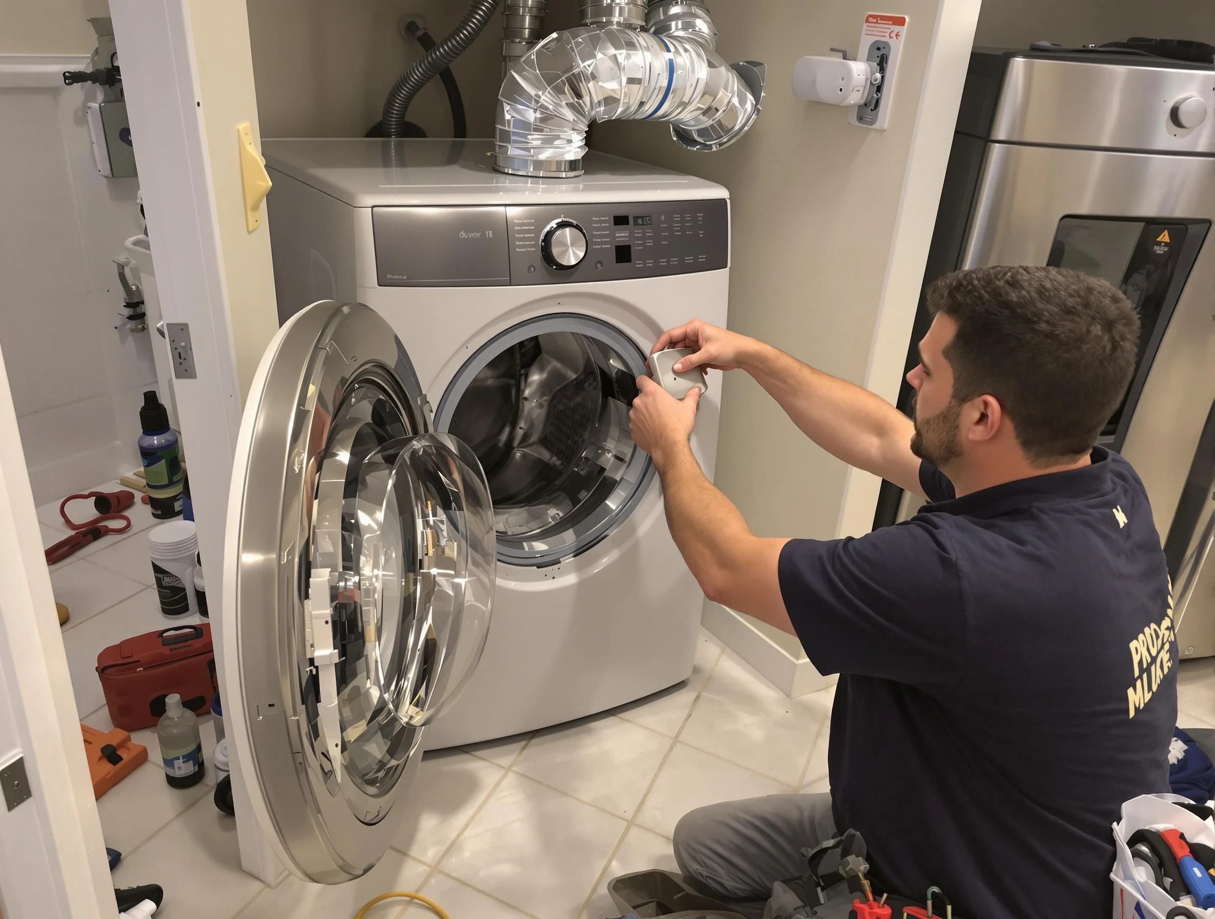 South Weber Dryer Vent Cleaning technician performing precise dryer vent hose installation in South Weber
